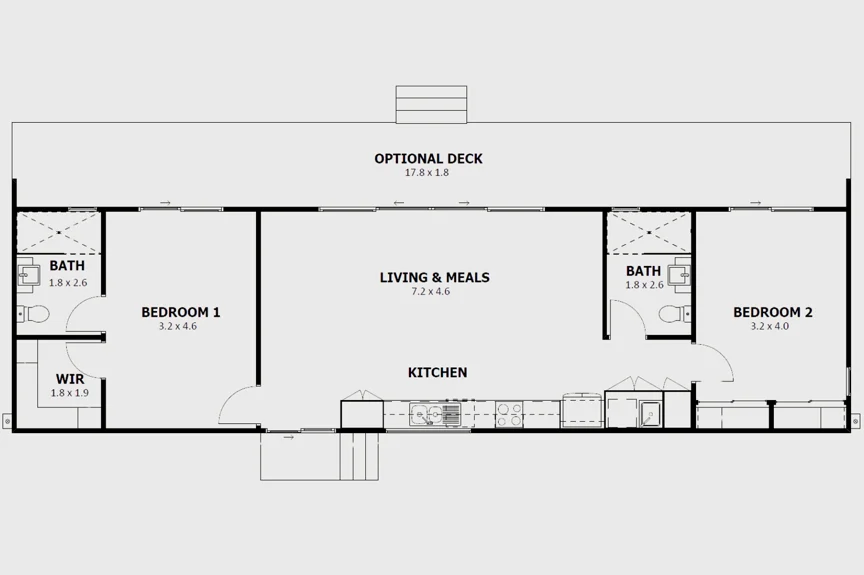 Queenscliff 2-Bedroom Prefab Modular Home Design Floorplan